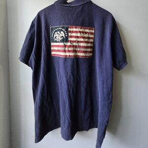 Vtg. Polo by Ralph Lauren Distressed Red, Navy Blue Flag Men's Polo